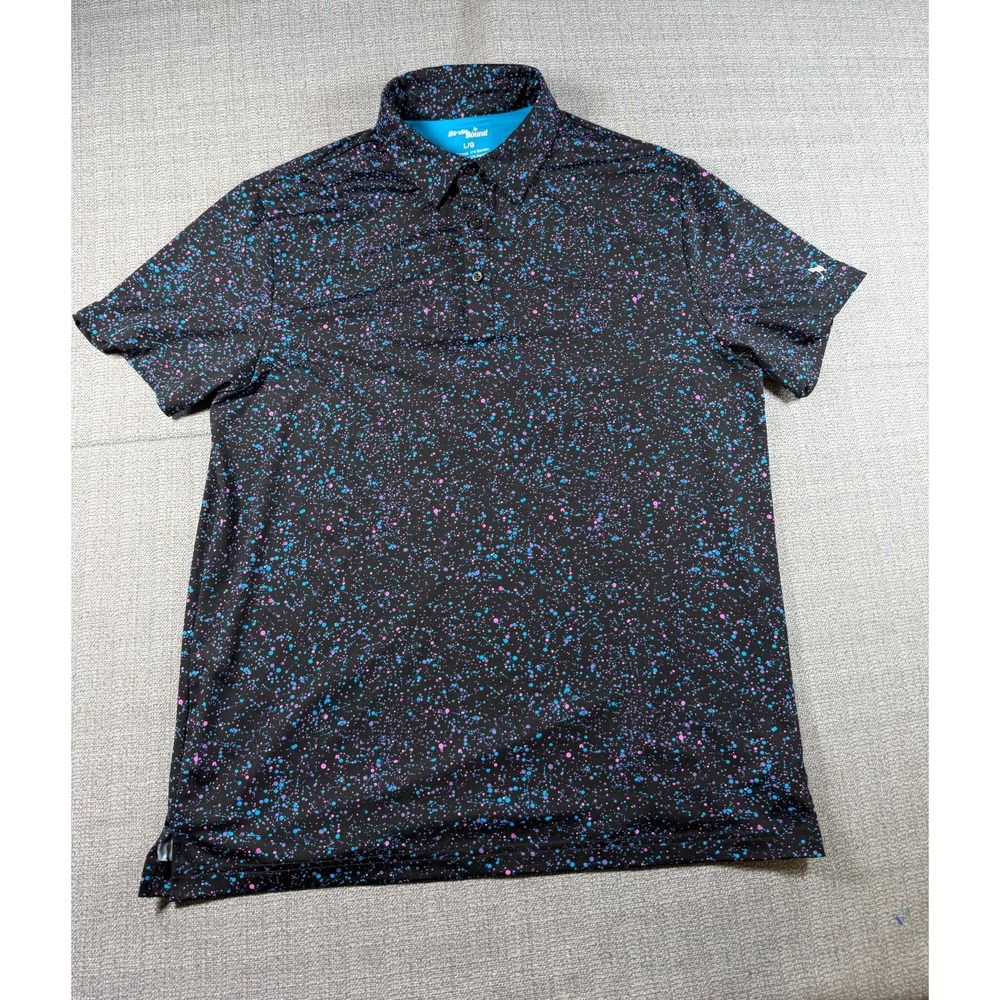 Birdie Bound Polo Shirt Mens Large Black Splatter Print Stretch Golf Performance